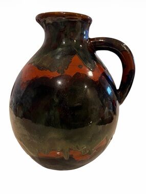 Handcrafted Ceramic Pitcher Vase in Dark Green and Rust
